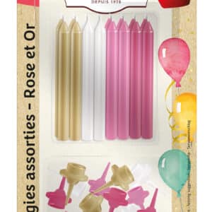 Assorted candles - pink and gold x16