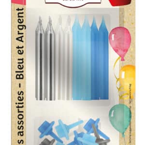 Assorted candles - blue and silver x16