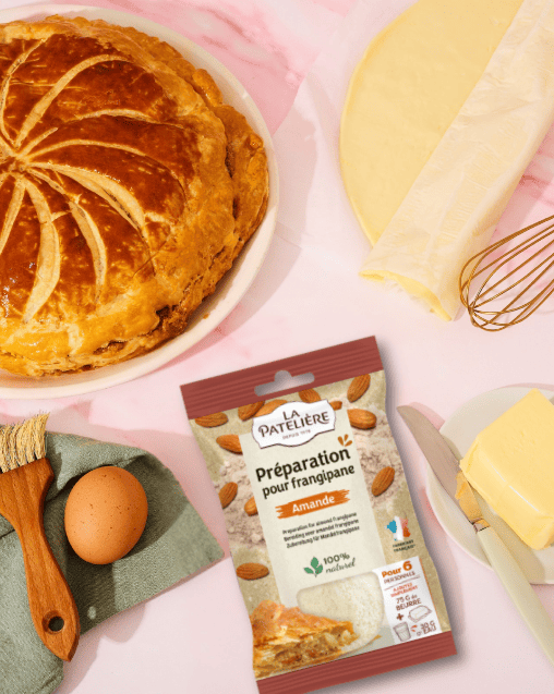 imae avec les ingredients necessaires pour faire la galette des rois La Pateliere avec le kit frangipane