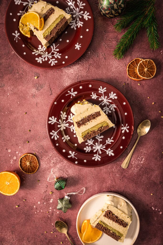 Pistachio Christmas log cake from La Patelière