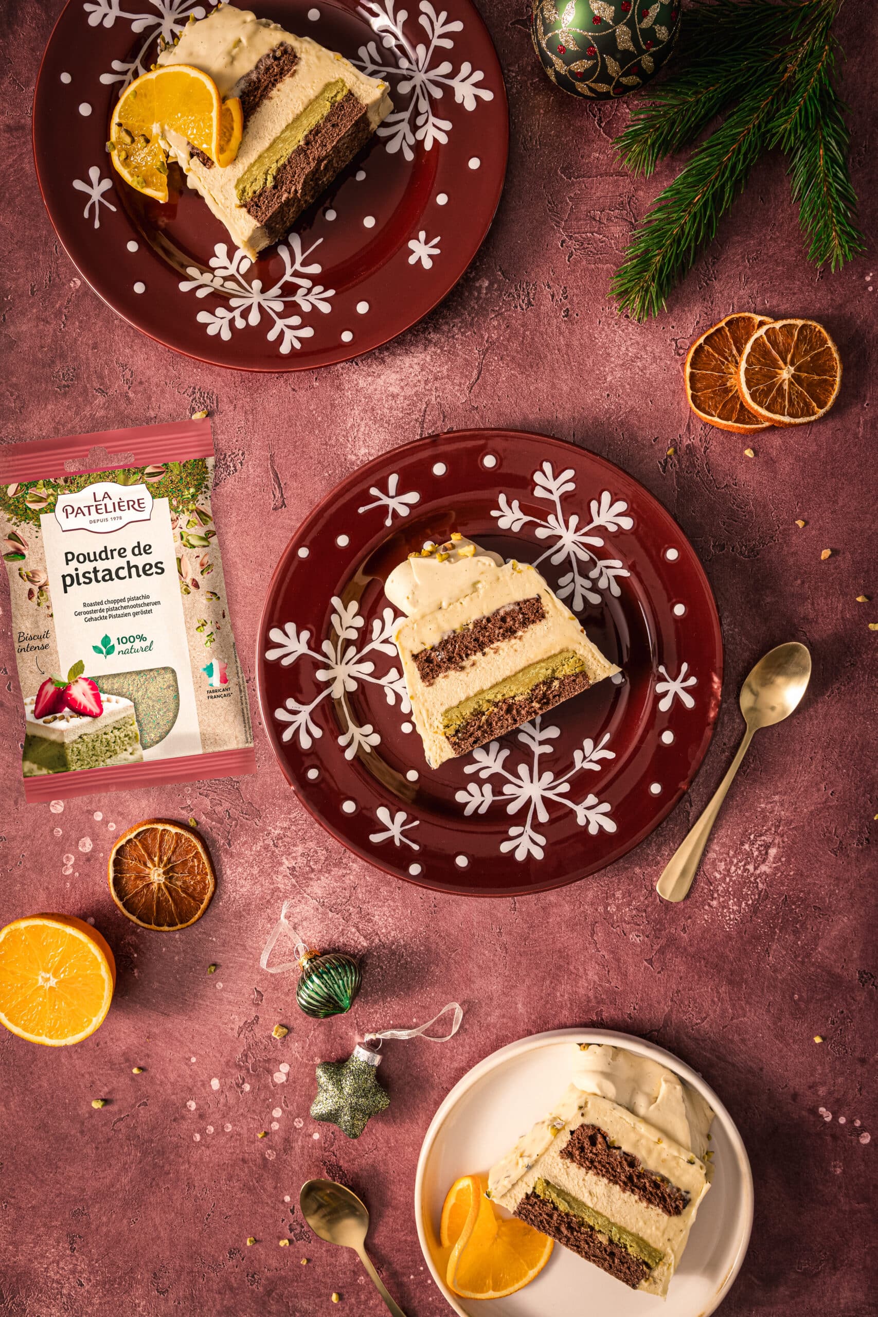 VISUEL bûche pistache chocolat blanc, noël 2025